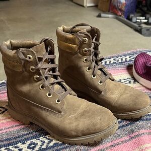 Brown Lace-Up Boots with Gold Accents